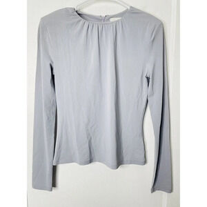 Babaton Blouse Womens XS Purple Pleated Padded Shoulder Feminine Stretch Sheer